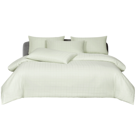 ชุดผ้าปูที่นอน 3.5 ฟุต 5 ชิ้น IBED ลายสี่เหลี่ยม LIGHT GREEN พร้อมผ้านวมถอดซัก_0
